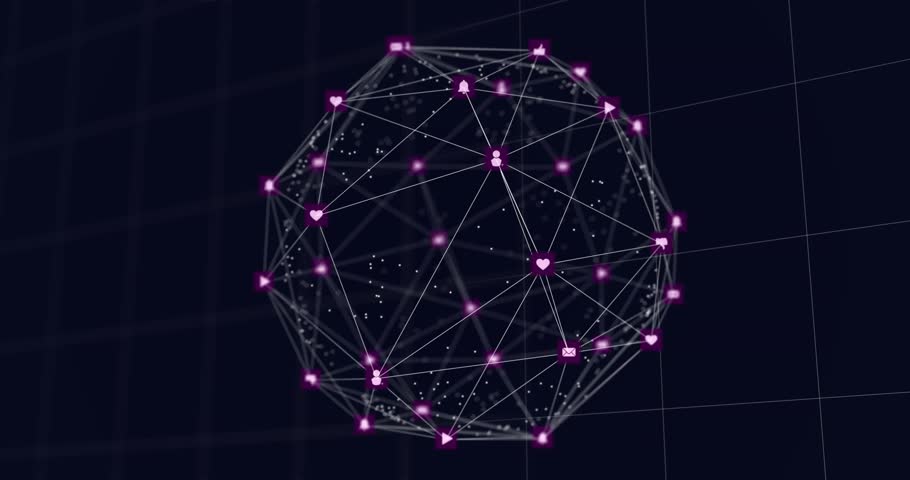 Wireframe sphere pulsing initiating panels extending and charts animating showing network data flow. Futuristic, technology, analytics, visualization, digital, innovation, connectivity
