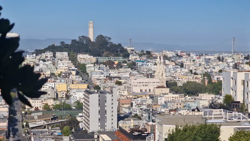Coit Tower and Telegraph Hill, San Francisco, California USA, View From Russian Hill Neighborhood