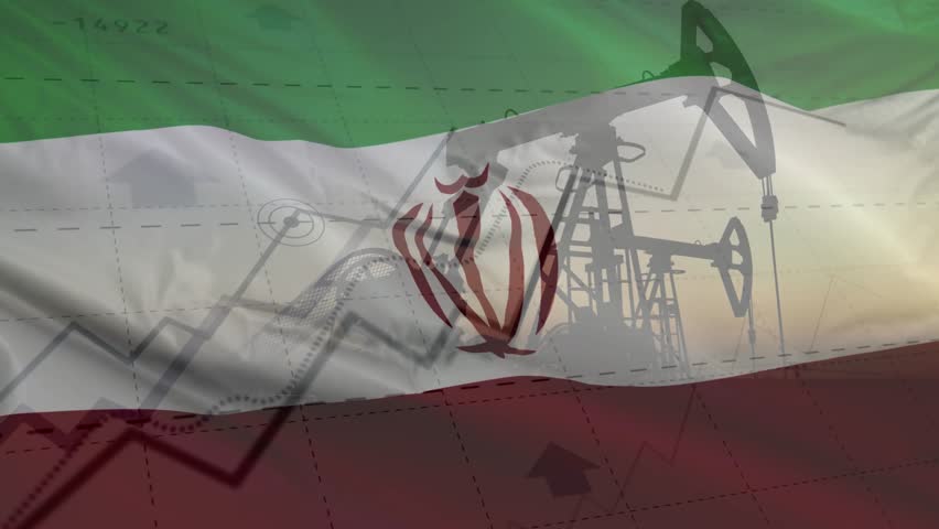 Oil pumps and rig with Waving Flag of Iran and Growing financial charts and diagrams showing increasing profits. - Powered by Shutterstock - Get 15% off with code: PIKWIZARD15