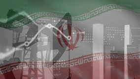 Oil pumps and rig with Waving Flag of Iran and Growing financial charts and diagrams showing increasing profits. - Powered by Shutterstock - Get 15% off with code: PIKWIZARD15