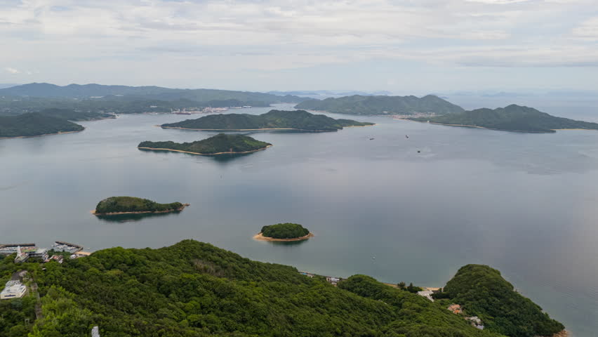 Aerial hyperlapse of Seto inland sea in Hiroshima prefecture, Japan