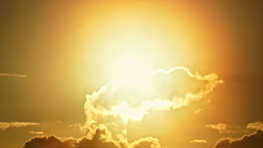 Vivid Sunlight Burst Behind Clouds At Sunset. Timelapse
