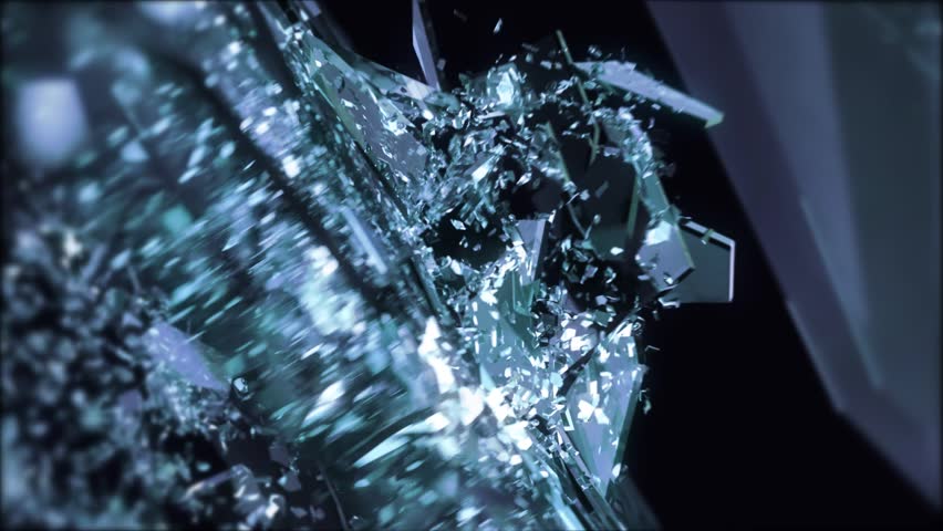 Broken and damaged glass slow motion, Shattered Glass for logo intro