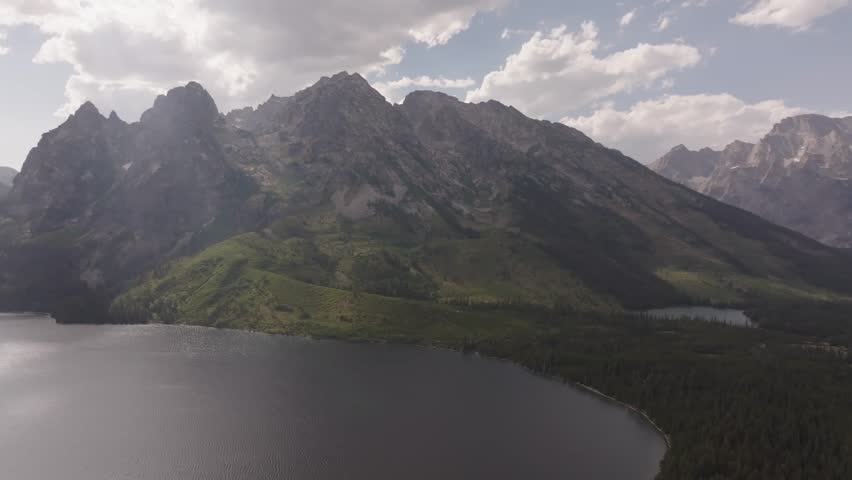 Drone shot of the Teton mountains in Montana at sunset