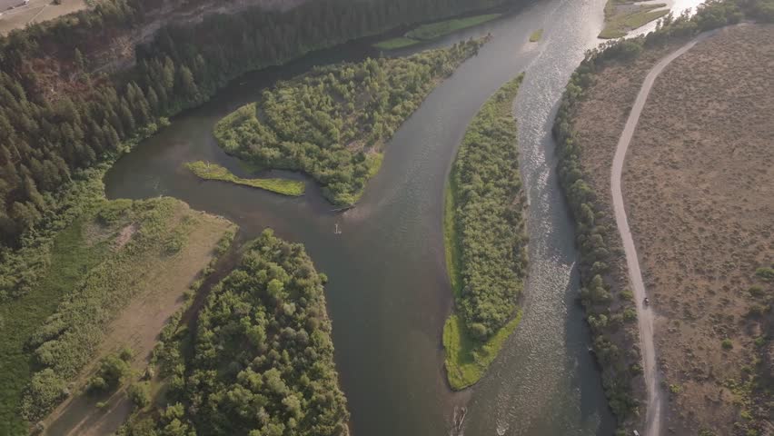 Drone shot over South Fork River in Montana