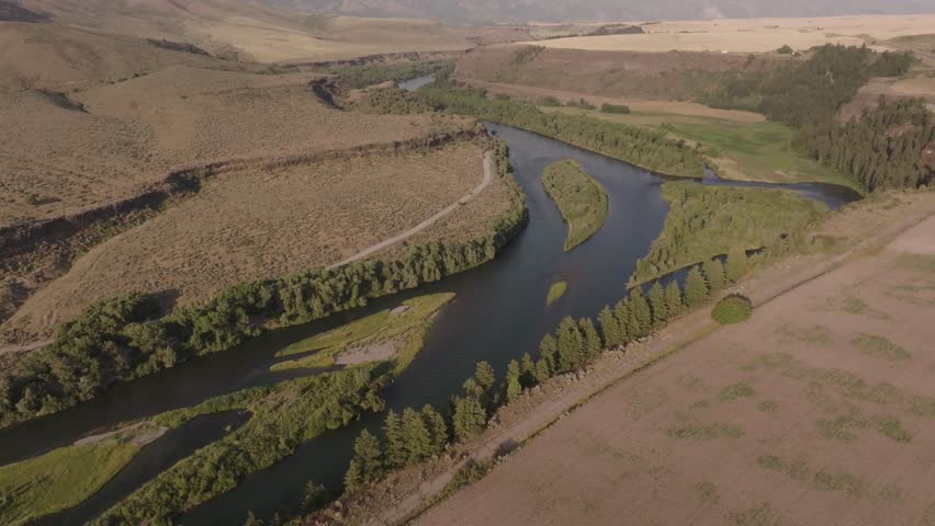 Drone shot of South Fork River in Montana