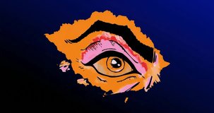 Orange tear revealing eye, drifting hexagons morphing into squares shrinking to diamonds in loop. Abstract, geometry, digital art, futuristic, visual effects, minimalism, motion - Powered by Shutterstock - Get 15% off with code: PIKWIZARD15