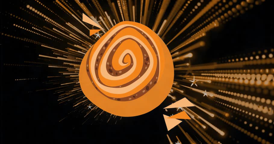 Center spiral appearing with pulsing beams outward, arrows drifting, sparkling stars revealing logo. Abstract, futuristic, energetic, luminous, dynamic, vector, branding
