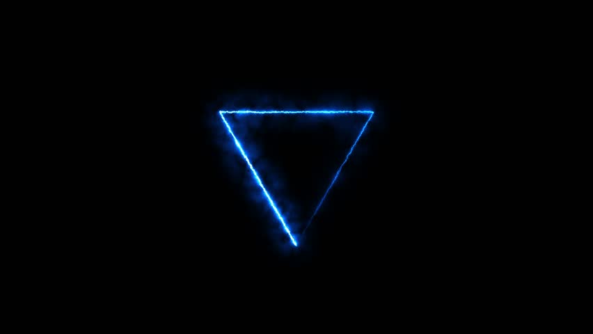 Glowing Blue Triangle Outline with Energy Wisps on Black Background image photo