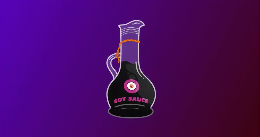 Upon start soy sauce bottle remaining centered while neon bars sliding and settling forming layout. Digital, modern, abstract, vibrant, animation, branding, futuristic