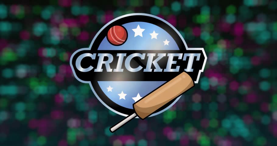 Red cricket ball initiating orbit around logo while pixel grid staying static to highlight emblem. Sports, branding, animation, vector, celebration, recreation, game