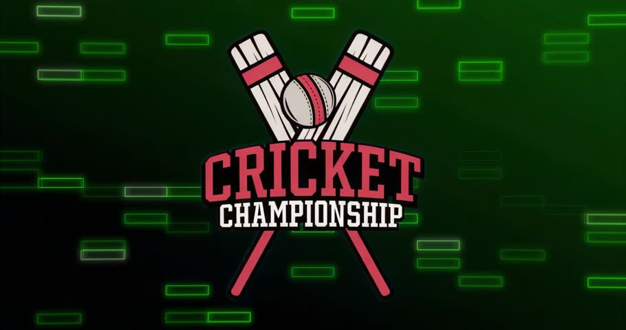 Opening with Cricket Championship logo fading while neon bars gliding, pulsing introducing title. Sports, branding, motion graphics, broadcast, digital, energetic, modern