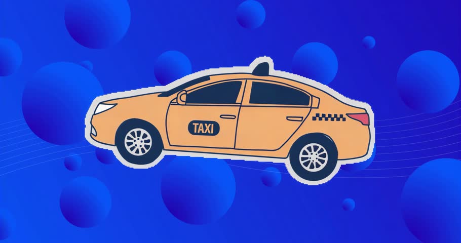 On animation start taxi icon tilting upward then bouncing repeatedly demonstrating dynamic motion. Abstract, motion, kinetic, futuristic, digital, vibrant, navigation