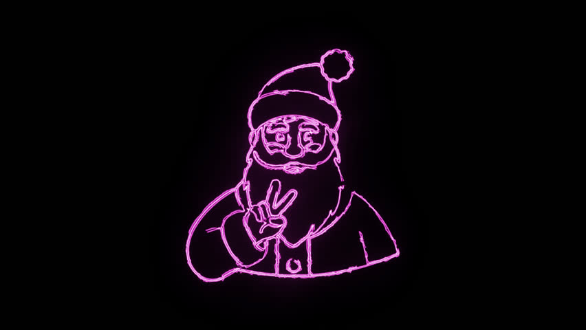 4K Festive Neon Santa Claus Peace Sign Christmas Animation Loop