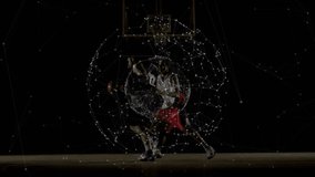 Ball handler initiating crossover dribbles activating tech sphere and outmaneuvering defender. Sports, basketball, competition, agility, digital, holographic, strategy - Powered by Shutterstock - Get 15% off with code: PIKWIZARD15