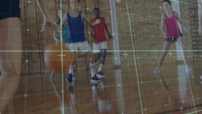 Teen player receiving pass and dribbling toward hoop with motion line guiding shot in sports drill. Athletics, teamwork, competition, fitness, youth, training, sportswear - Powered by Shutterstock - Get 15% off with code: PIKWIZARD15