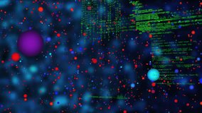 Particles drifting and code fading before merging into DNA helix for data view while code scrolling. Digital, molecular, abstract, futuristic, technology, innovation, science - Powered by Shutterstock - Get 15% off with code: PIKWIZARD15