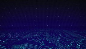 Circuit traces emerging causing HUD pulsing, bars filling and line graph animating for analytics. Technology, data, visualization, digital, futuristic, interface, innovation - Powered by Shutterstock - Get 15% off with code: PIKWIZARD15