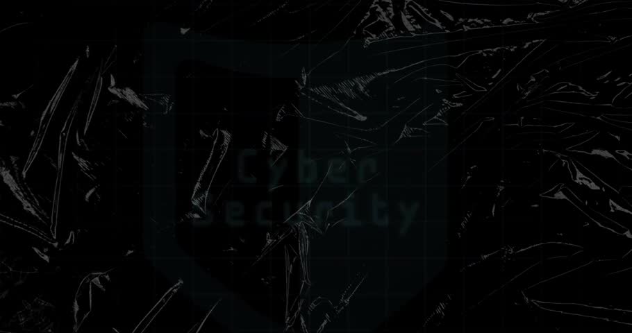 Glitch launching shield showing cyber security morphing into eye icon while visualizing scanning UI. Cybersecurity, digital, futuristic, technology, high-tech, security, interface