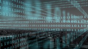 On start binary code scrolling over skyline grid appearing and updating numbers visualizing data. Digital, futuristic, tech, innovation, network, cyber, modern - Powered by Shutterstock - Get 15% off with code: PIKWIZARD15