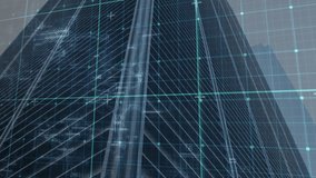 Turquoise grid scanning skyscraper façade triggered by dark skyline visualizing blueprint. Futuristic, innovation, technology, architecture, digital, blueprint, geometric - Powered by Shutterstock - Get 15% off with code: PIKWIZARD15