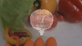 Jet of clear water splashing onto rotating 3D brain and fresh vegetables showing hydration effect. Organic, nutrition, health, freshness, hydration, science, technology - Powered by Shutterstock - Get 15% off with code: PIKWIZARD15