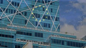 Stars forming ring on glass building rotating detaching drifting illustrating network connectivity. Futuristic, innovation, technology, urban, abstract, digital, corporate - Powered by Shutterstock - Get 15% off with code: PIKWIZARD15