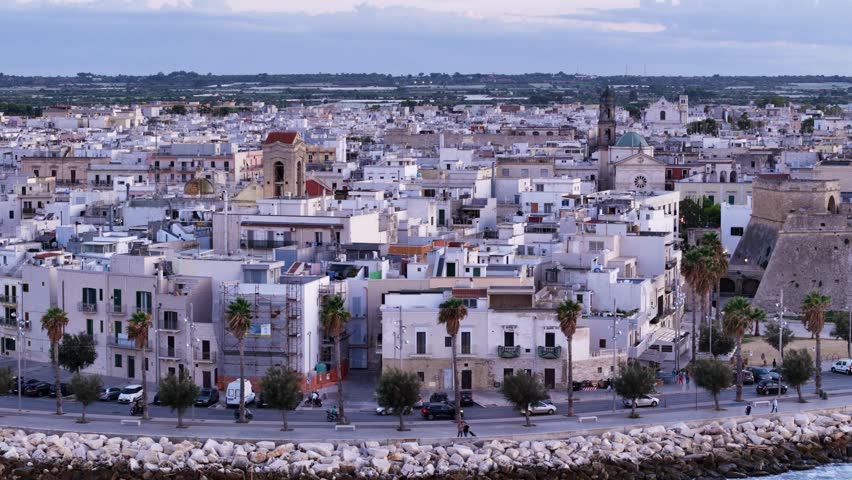 White buildings of Italian township, low altitude aerial view
