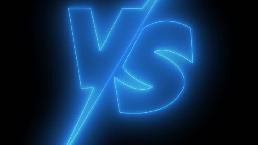 vs Versus battle icon isolated on black background. Glowing neon Versus icon animation on black background. Electric Versus Icon for Gaming Videos YouTube Intros