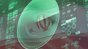 Radar Screen Map Technology Animation with Iran Waving . Concept Radar Scanning Navigation on Black Background. Radar Screen HUD Display With Map, Location, Air Plane Enemy Attack Radar Search System. - Powered by Shutterstock - Get 15% off with code: PIKWIZARD15