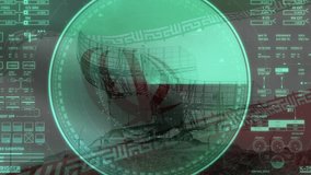 Radar Screen Map Technology Animation with Iran Waving . Concept Radar Scanning Navigation on Black Background. Radar Screen HUD Display With Map, Location, Air Plane Enemy Attack Radar Search System. - Powered by Shutterstock - Get 15% off with code: PIKWIZARD15