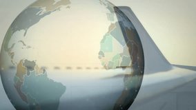 Aircraft tail fin emerging behind globe causing path extending and nodes linking for network view. Global, connectivity, aerospace, technology, digital, transportation, network - Powered by Shutterstock - Get 15% off with code: PIKWIZARD15