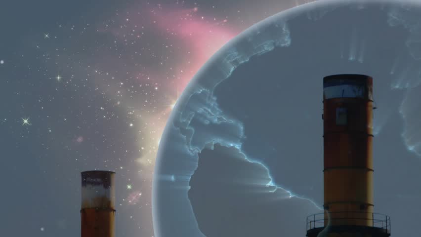 At start globe emerging rotating behind stacks, showing platform and pulsing energy flow 3D render. Industry, technology, universe, innovation, sustainability, energy, futuristic