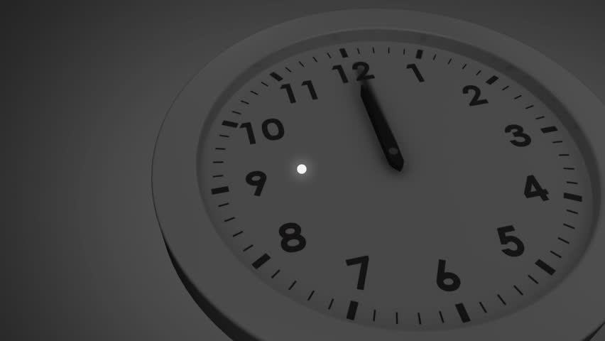 Glowing dot appearing on minute hand spawning polygon shards swirling and showing time passage. Abstract, geometric, dynamic, futuristic, motion, technology, minimalism