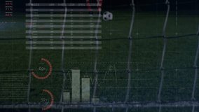 On ball dropping striker kicking shot for scoring as analytics updating charts as goalkeeper diving. Stadium, competition, digital, dynamic, performance, strategy, motion - Powered by Shutterstock - Get 15% off with code: PIKWIZARD15