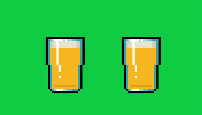beer cheers glass in pixel art style with green screen