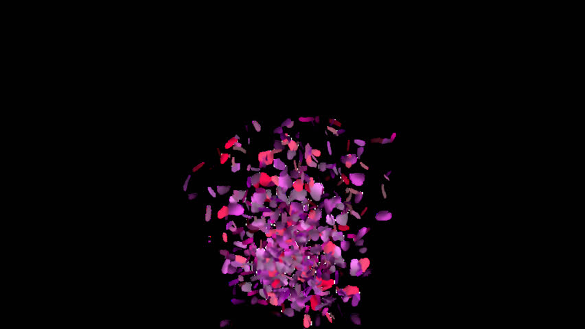 confetti hearts particular explosions on transparent backgrounds.  Motion graphic alpha channel or transparent background.