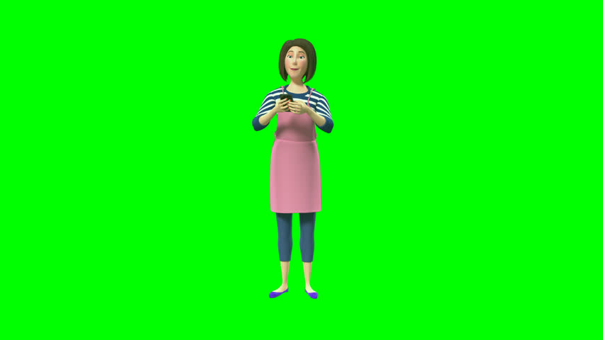 3D animation of a home cook using phone on green screen, versatile digital asset for marketing, social media, explainer videos, and creative editing projects.
