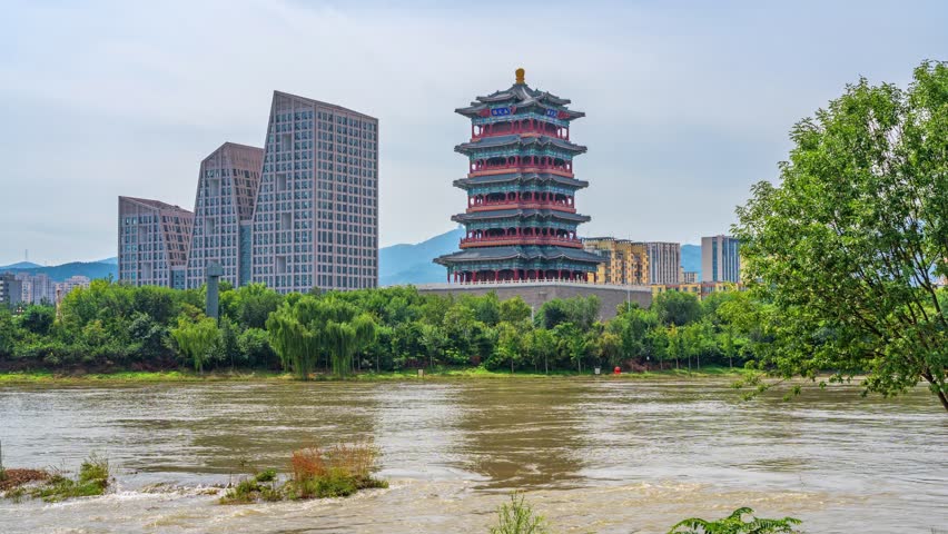 Beijing, China - 20th September 2025 - Beijing Mentougou district Yongding Pavilion and Yongding river