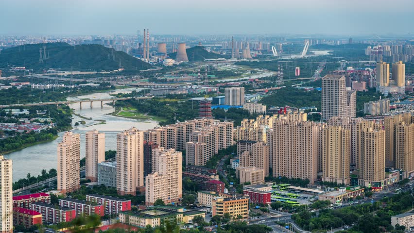 Beijing, China - 14th September 2025 - Overlooking Bejing Mentougou district and Yongding river from day to night
