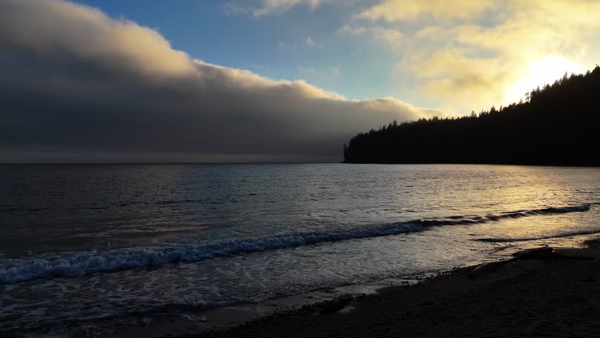 Beautiful wilderness shoreline at Port Renfrew, Vancouver Island. Untouched beach, crashing waves, and wild Pacific views