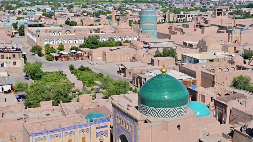 Stunning view of historic monuments in the historic center of Khiva, Uzbekistan