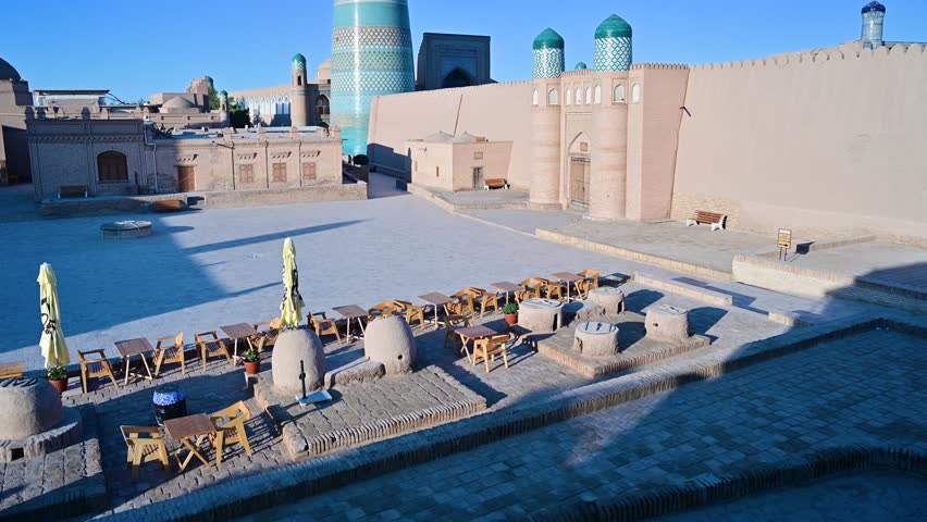 Main plaza in Khiva, Uzbekistan with the Kalta Minor Minaret