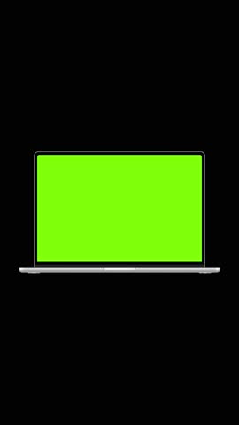Vertical laptop animation with green screen on black background. Perfect for mockups, app demos, presentations, advertising, UI design, branding, and digital marketing projects