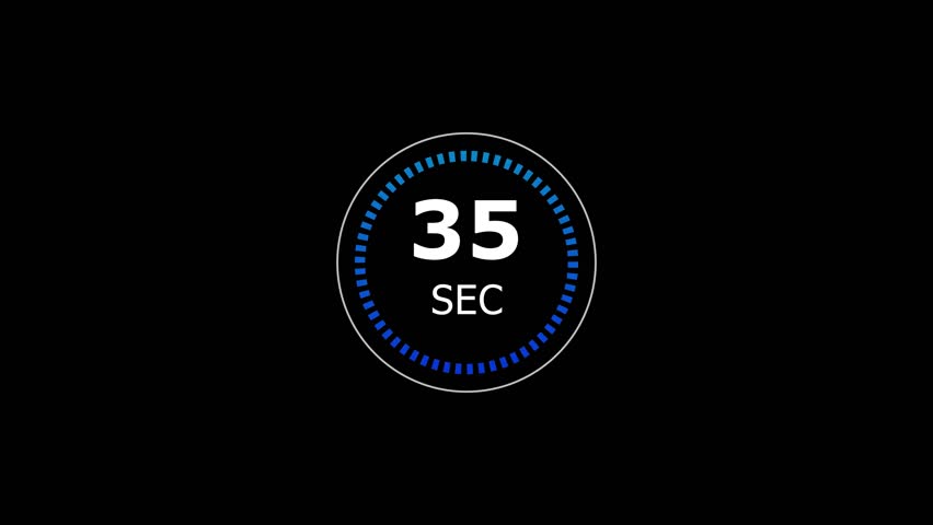 35-Seconds Countdown Timer Animation. Flat Style Stopwatch Icon on Black Background 4K video.
