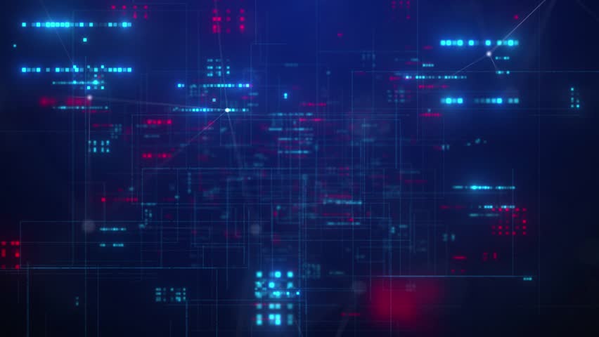 Digital Circuit Board Technology Background with futuristic network data streams, cybersecurity transmission, abstract blue red matrix animation, and high-tech binary system grid visualization - Powered by Shutterstock - Get 15% off with code: PIKWIZARD15