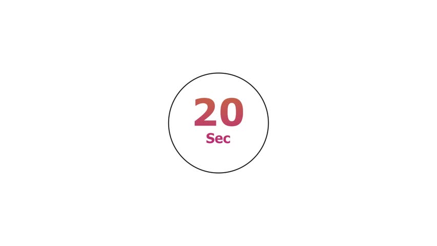 20-Seconds Timer Countdown Animation. Digital Stopwatch Icon 20 to 0 Seconds on Black Background 4K video.