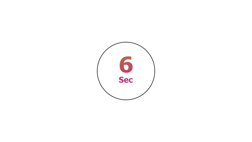 6-Seconds Timer Countdown Animation. Digital Stopwatch Icon 6 to 0 Seconds on Black Background 4K video.