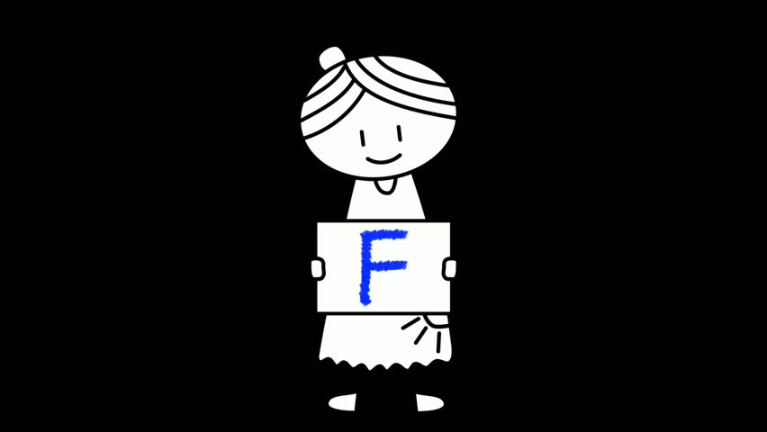 Girl Stickman illustration Animation with Letter F Sign