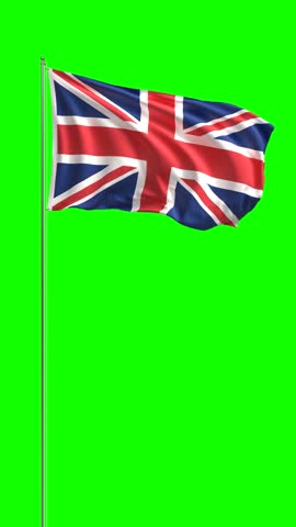 Vertical United Kingdom flag on green screen background, Looping video